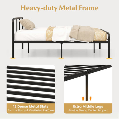 Modern Metal Platform Bed with Headboard, Footboard, and Ample Storage Space