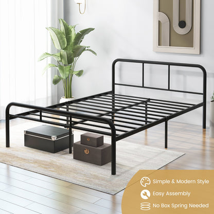 Costway Modern Metal Platform Bed with Headboard Footboard and Noise-free Heavy-duty Mattress
