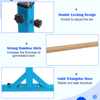 Double Gymnastics Horizontal Bar with Adjustable Width and 11-Level Heights-Blue