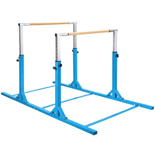 Double Gymnastics Horizontal Bar with Adjustable Width and 11-Level Heights-Blue