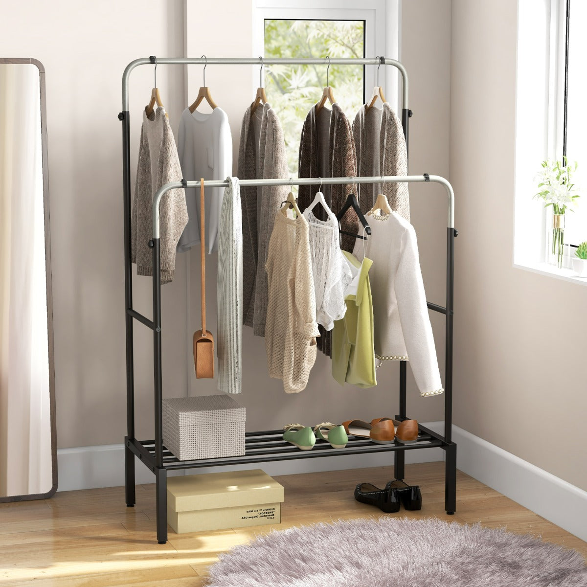 Costway Double Rod Clothes Garment Rack with Adjustable Heights for Bedroom
