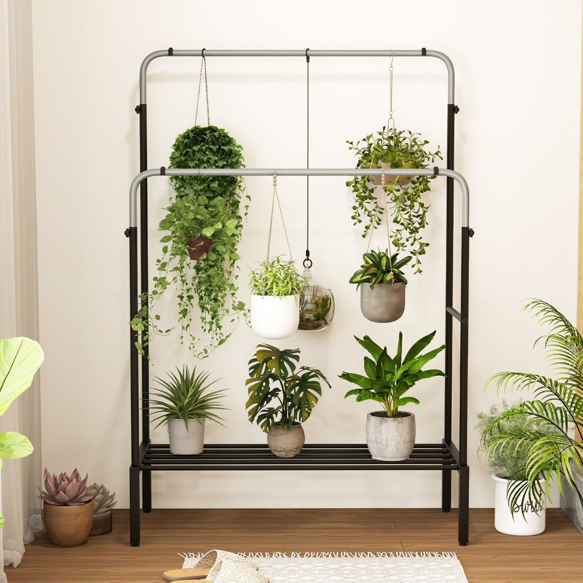 Costway Double Rod Clothes Garment Rack with Adjustable Heights for Bedroom