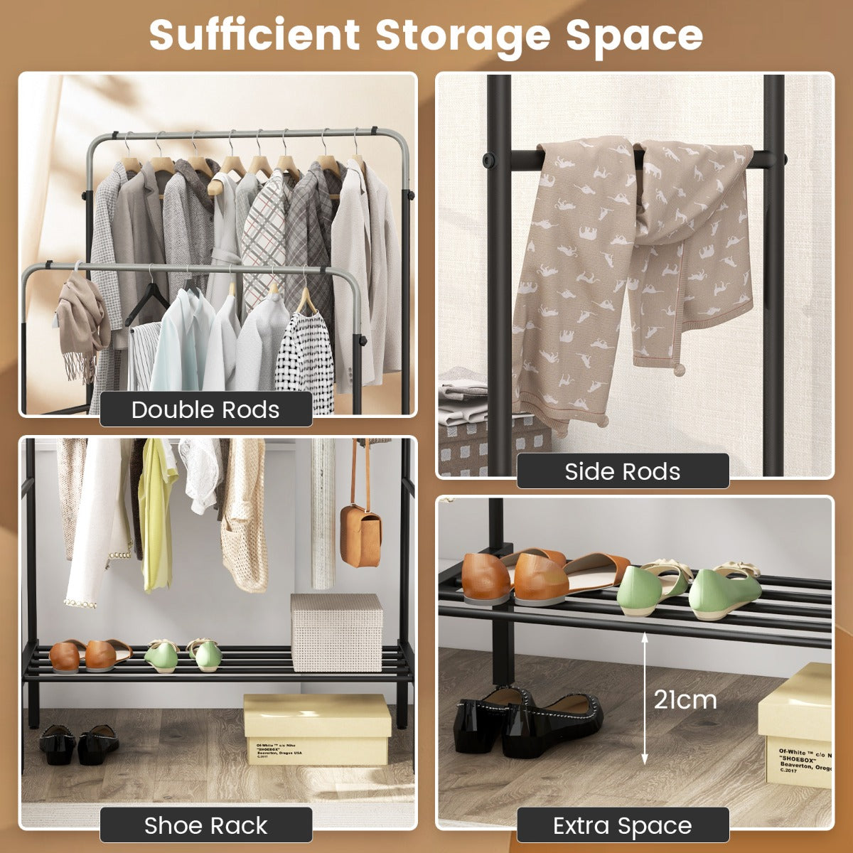 Costway Double Rod Clothes Garment Rack with Adjustable Heights for Bedroom