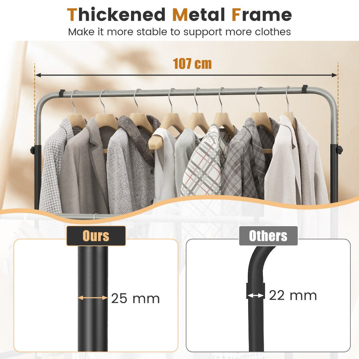Costway Double Rod Clothes Garment Rack with Adjustable Heights for Bedroom