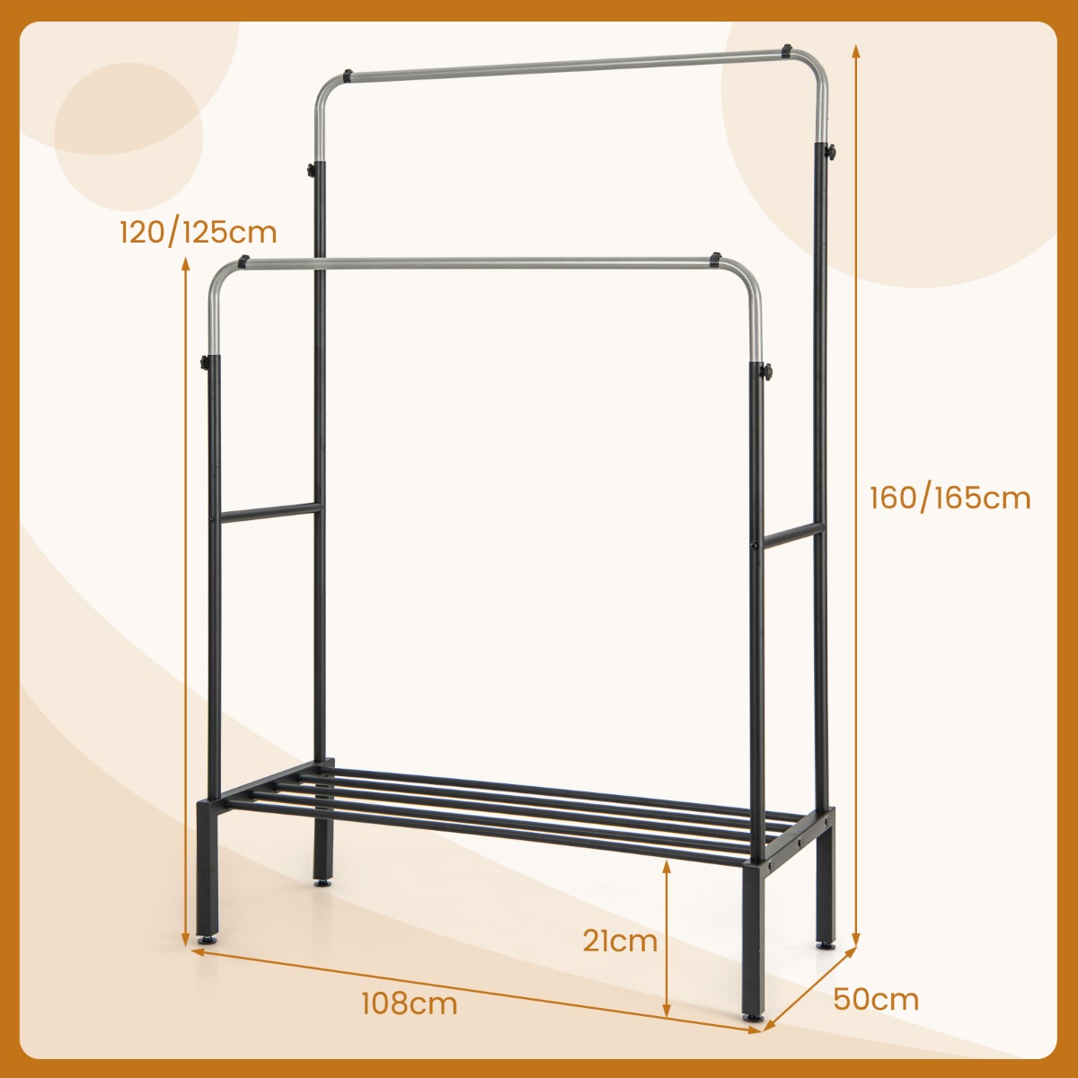 Costway Double Rod Clothes Garment Rack with Adjustable Heights for Bedroom