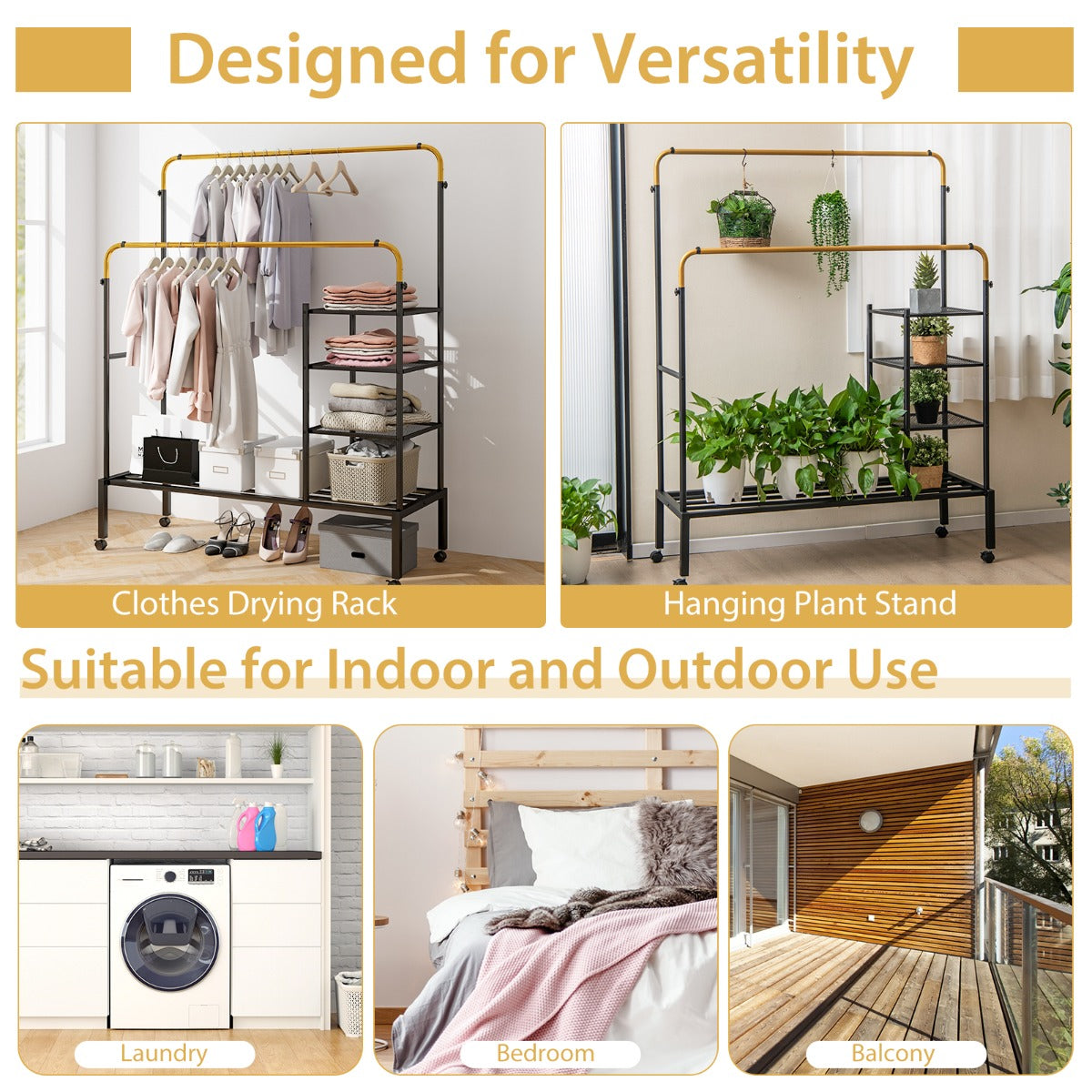 Adjustable lower rod and upper rod create a flexible clothes drying solution for different garments