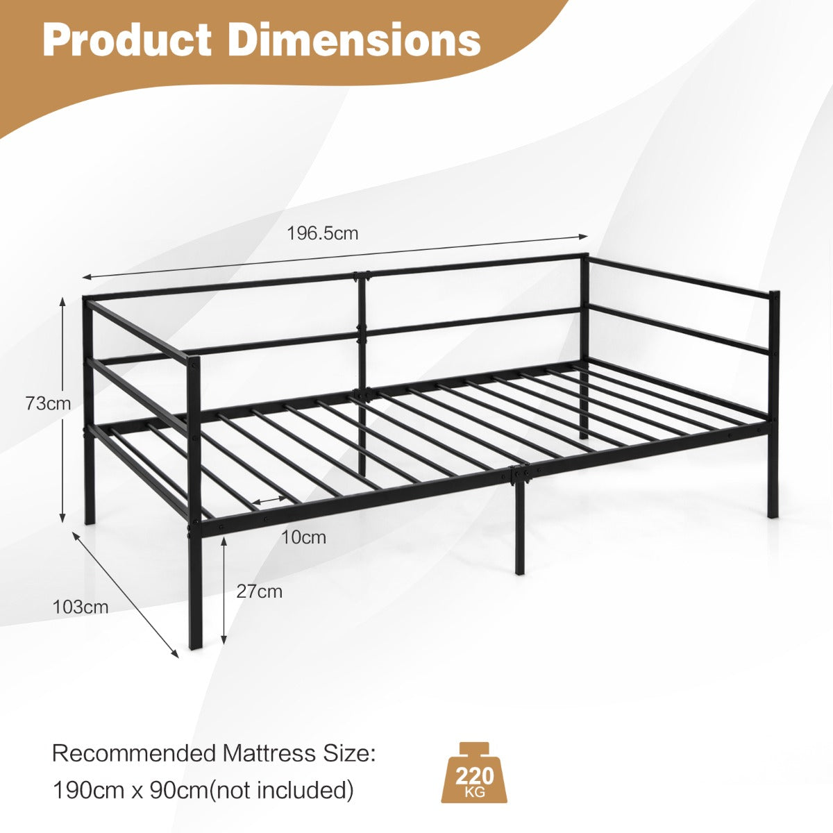 Single Size Metal Daybed Frame for Living Room and Guest Room