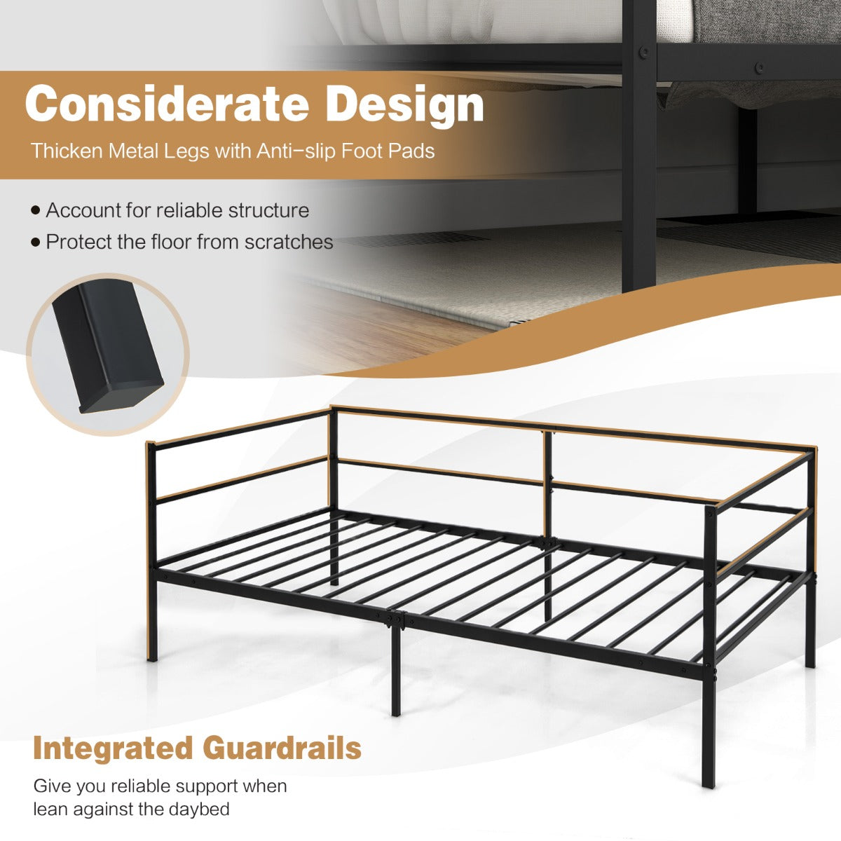 Single Size Metal Daybed Frame for Living Room and Guest Room