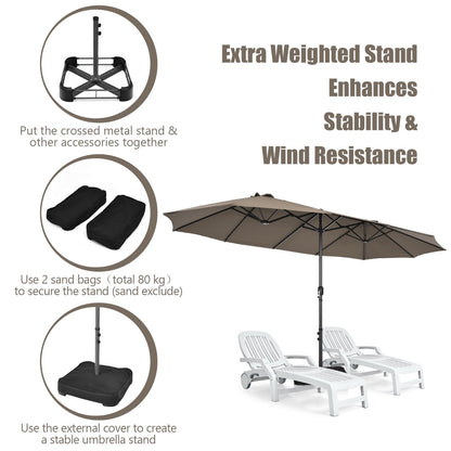 Double-Sided Patio Umbrella with Hand-Crank System and Enhanced Base for Residential and Commercial Use-Coffee