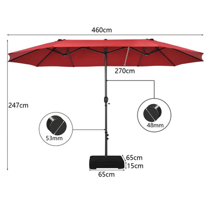 Costway Double-Sided Patio Umbrella with Hand-Crank System and Enhanced Base for Residential and Commercial Use-Wine