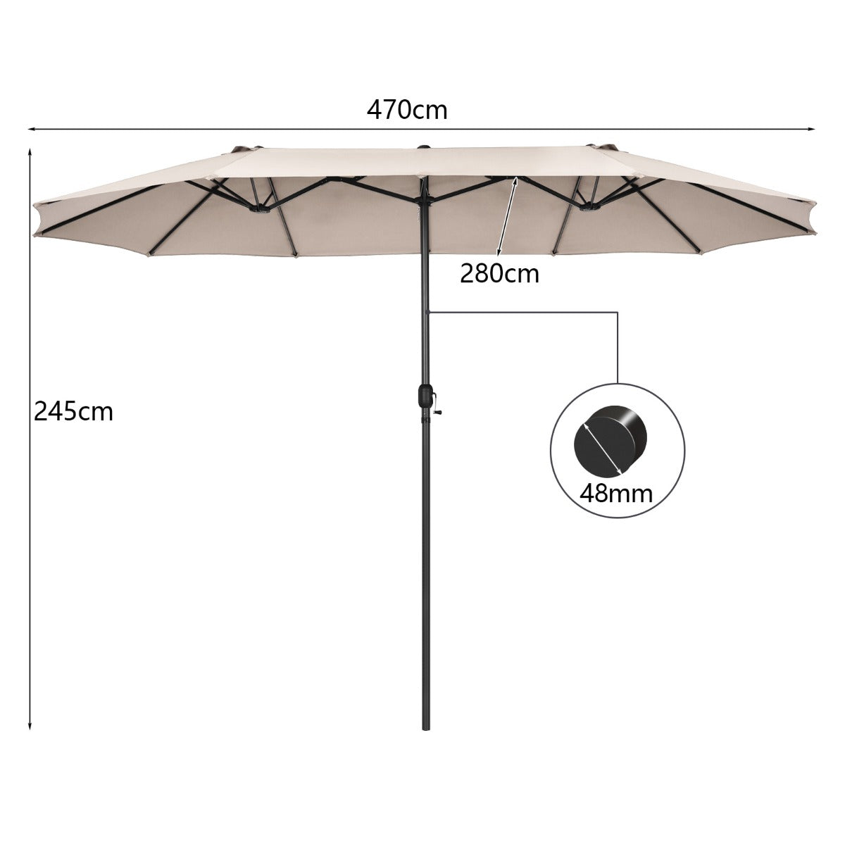4.7 M Double-Sided Patio Umbrella with Hand-Crank System and Air Vents-Beige