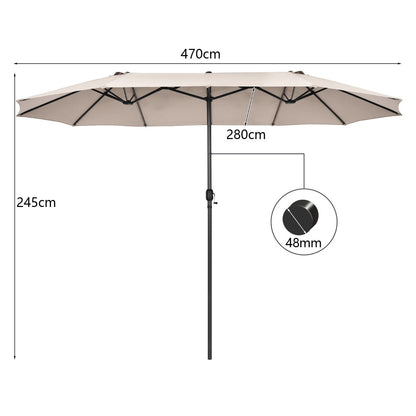 4.7 M Double-Sided Patio Umbrella with Hand-Crank System and Air Vents-Beige