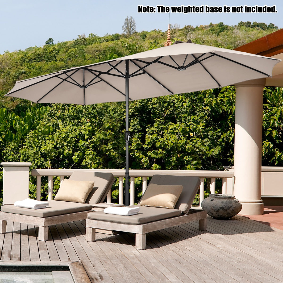 4.7 M Double-Sided Patio Umbrella with Hand-Crank System and Air Vents-Beige