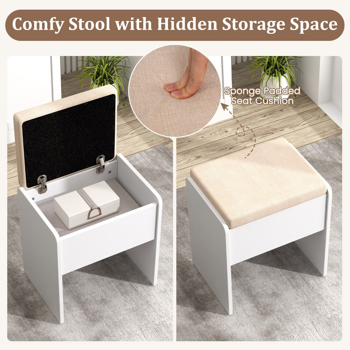 Dressing Table and Chair Set with 3 Lighting Modes and Adjustable Brightness-White