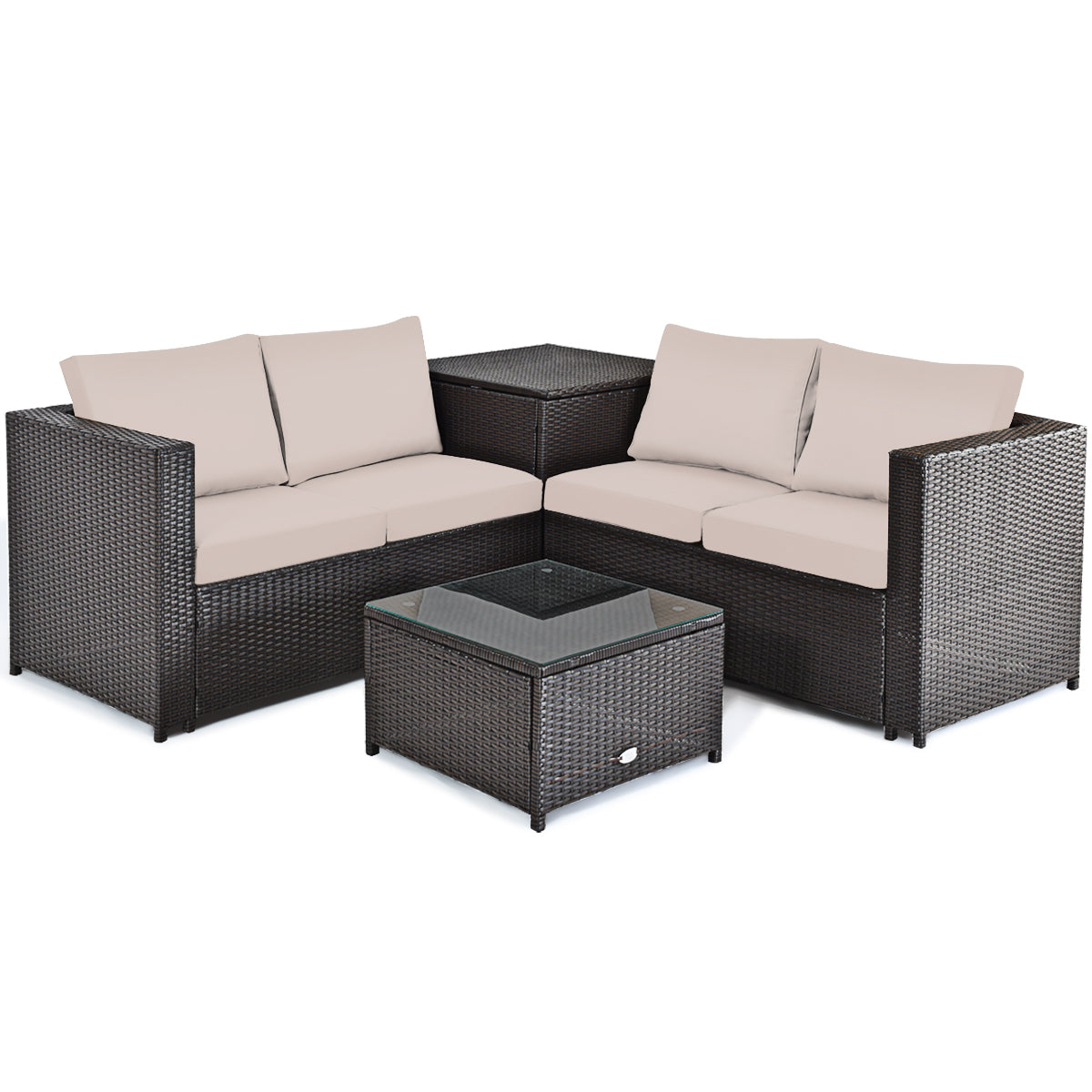 Hand-woven rattan and a sturdy steel frame provide durable support for indoor or outdoor use