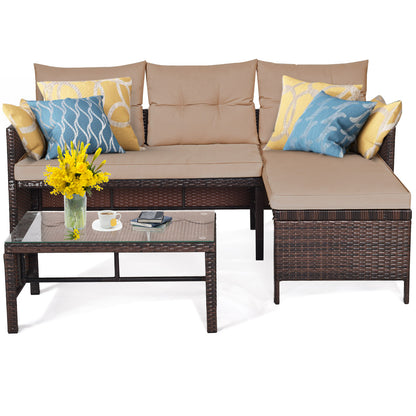 Costway 3 Pieces Patio Outdoor Conversation Bistro Set With Washable Couch Cushion