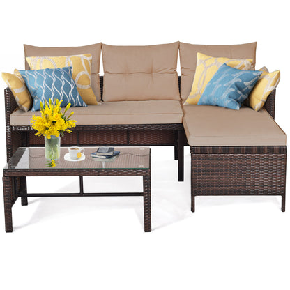 Outdoor sectional sofa set features warm tones and elegant woven details for modern home decor