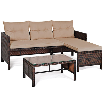 Costway 3 Pieces Patio Outdoor Conversation Bistro Set With Washable Couch Cushion
