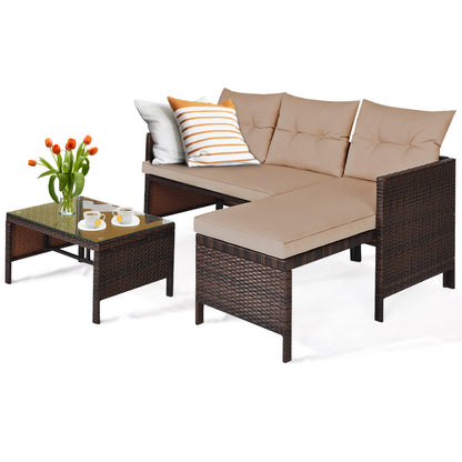 Costway 3 Pieces Patio Outdoor Conversation Bistro Set With Washable Couch Cushion