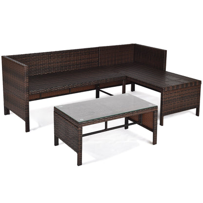 Costway 3 Pieces Patio Outdoor Conversation Bistro Set With Washable Couch Cushion