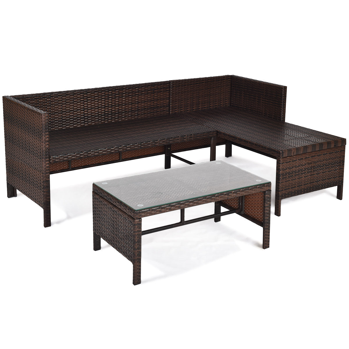 Stylish three-piece wicker furniture set enhances patios, gardens, balconies, and poolside spaces