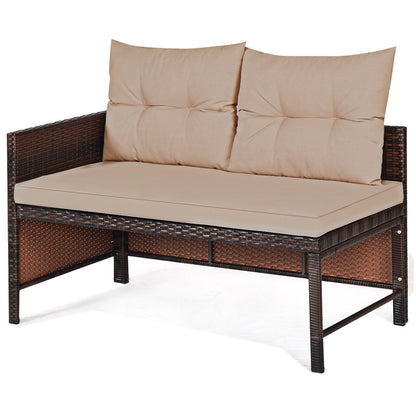 Outdoor sectional sofa set features warm tones and elegant woven details for modern home decor