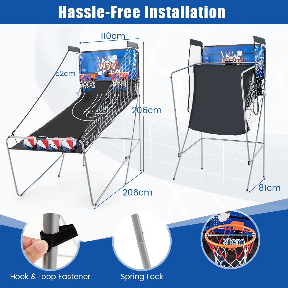Dual Shot Basketball Arcade Game with 8 Game Modes &amp; Arcade Sound-Blue