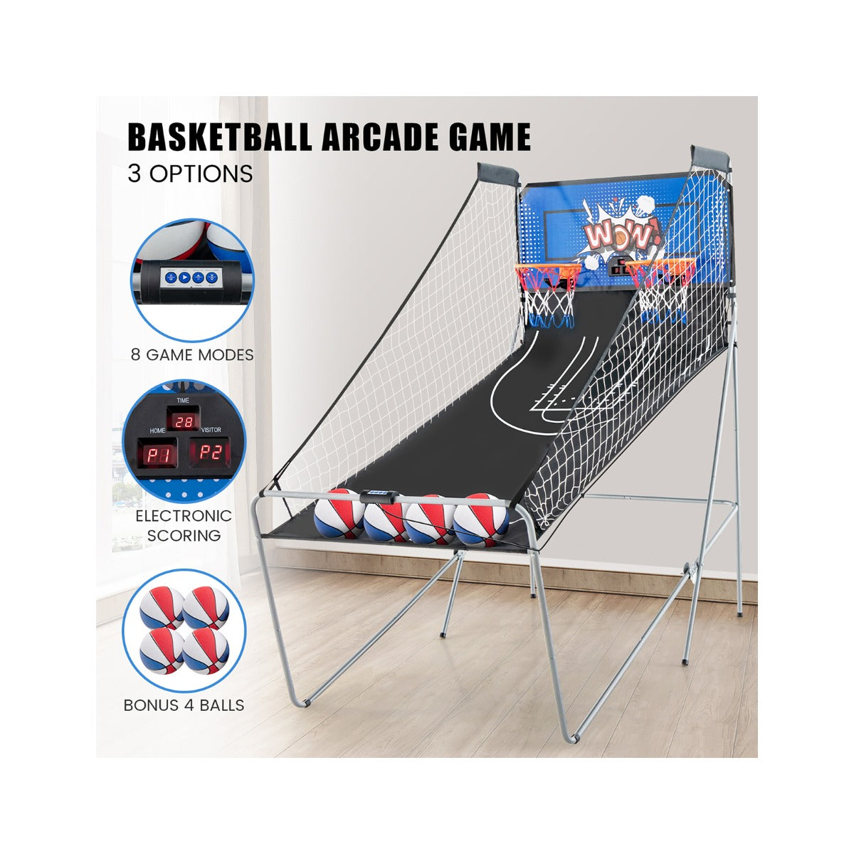 Dual Shot Basketball Arcade Game with 8 Game Modes &amp; Arcade Sound-Blue
