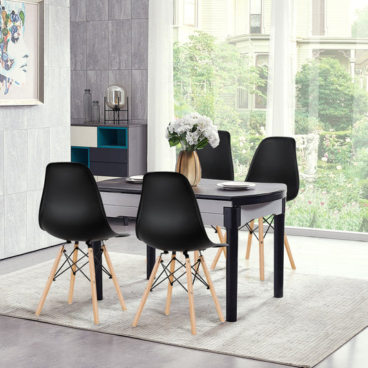 Costway Eames Dining Chairs Plastic Pre Assembled Chairs with Wood Legs-Black
