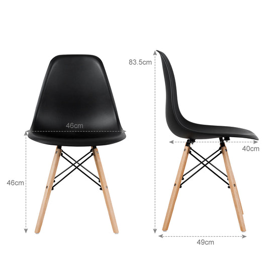 Set of four blue and white Eames dining chairs with molded PP seats and beech wood legs
