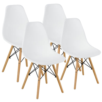 Eames Dining Chairs Plastic Pre Assembled Chairs with Wood Legs-White