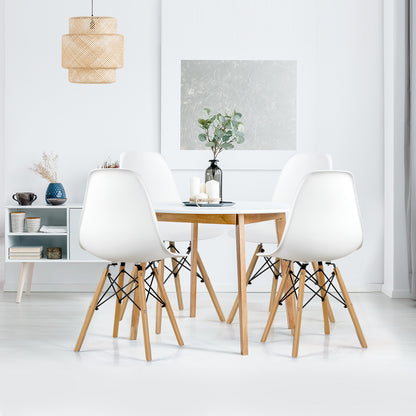 Eames Dining Chairs Plastic Pre Assembled Chairs with Wood Legs-White