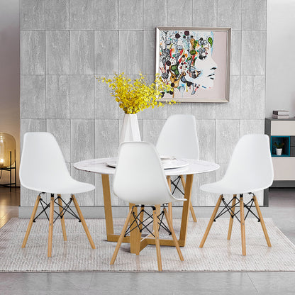 Eames Dining Chairs Plastic Pre Assembled Chairs with Wood Legs-White