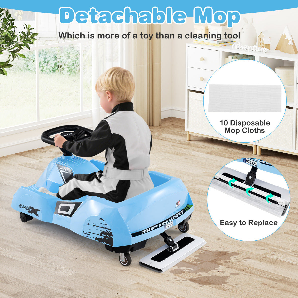 Electric Cleaning Go Kart 12V Ride on Race Car-Blue