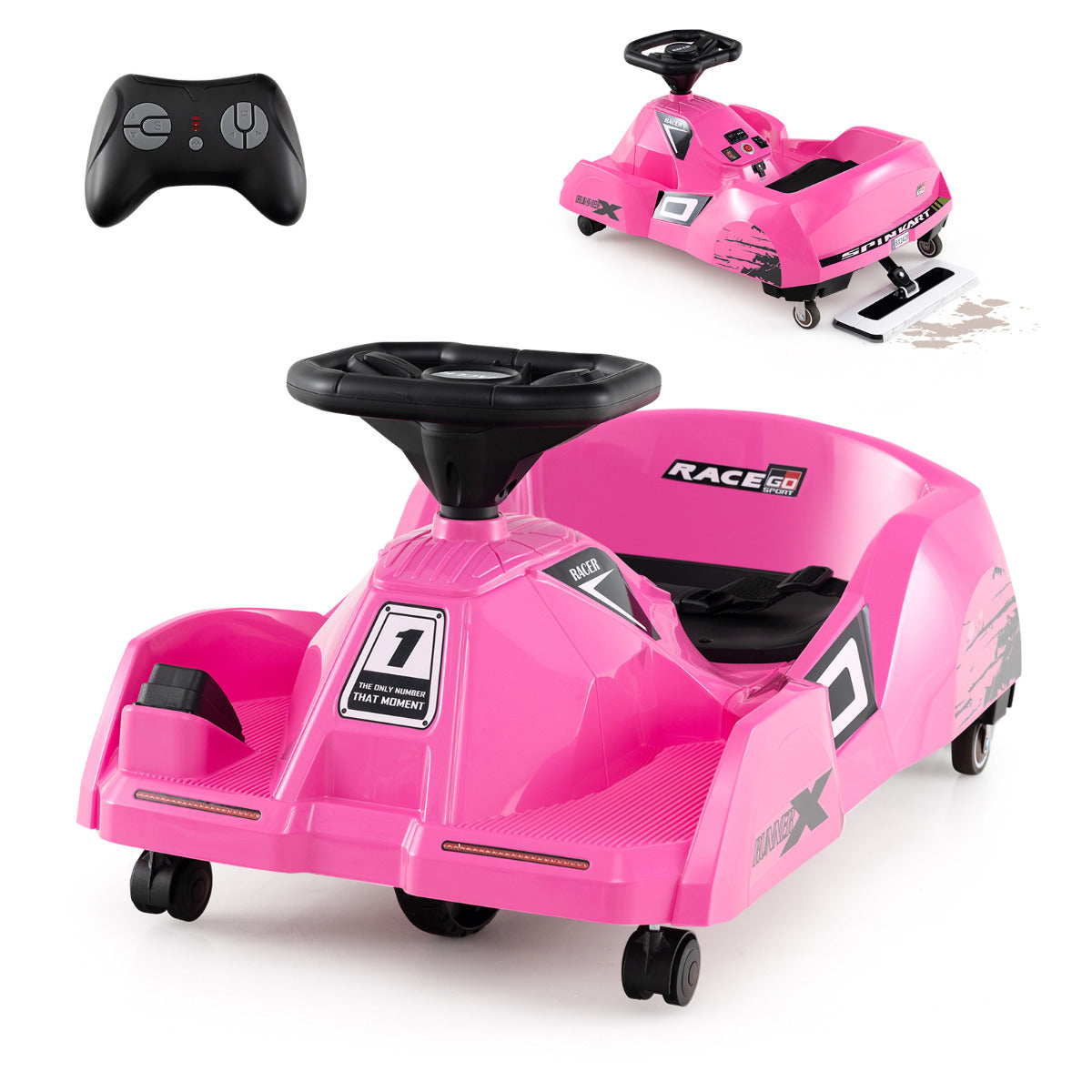 Electric Cleaning Go Kart 12V Ride on Race Car-Pink