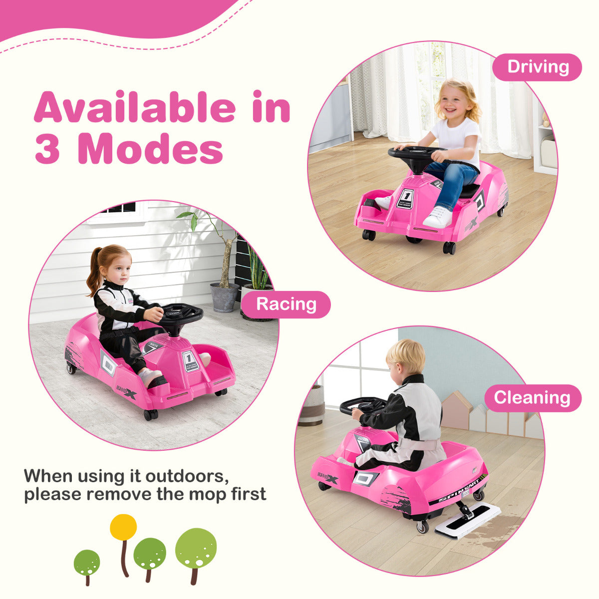 Electric Cleaning Go Kart 12V Ride on Race Car-Pink
