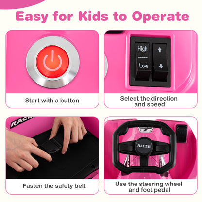 Electric Cleaning Go Kart 12V Ride on Race Car-Pink