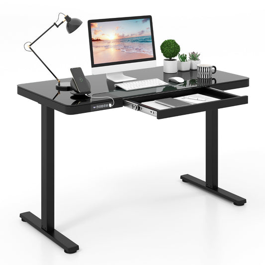 Costway Electric Height Adjustable Standing Desk with Drawer and Outlets-Black