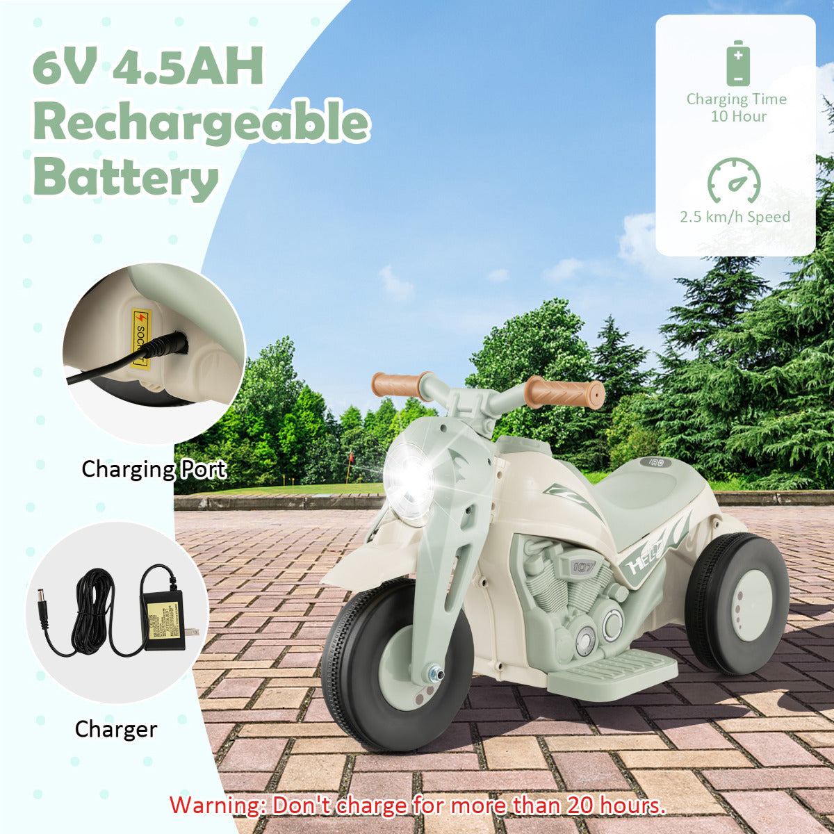Electric Kid Ride on Motorcycle with Bubble Maker and Music Button-Beige