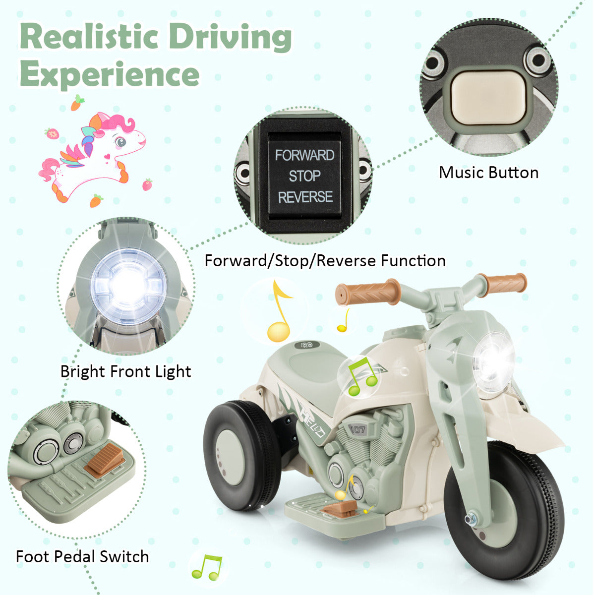 Electric Kid Ride on Motorcycle with Bubble Maker and Music Button-Beige