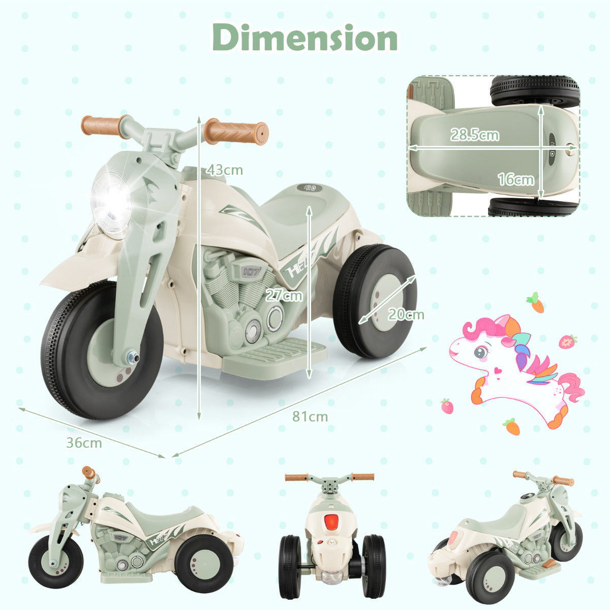 Electric Kid Ride on Motorcycle with Bubble Maker and Music Button-Beige