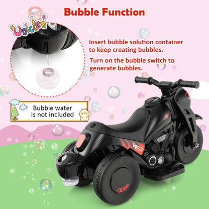 Electric Kid Ride on Motorcycle with Bubble Maker and Music Button-Black