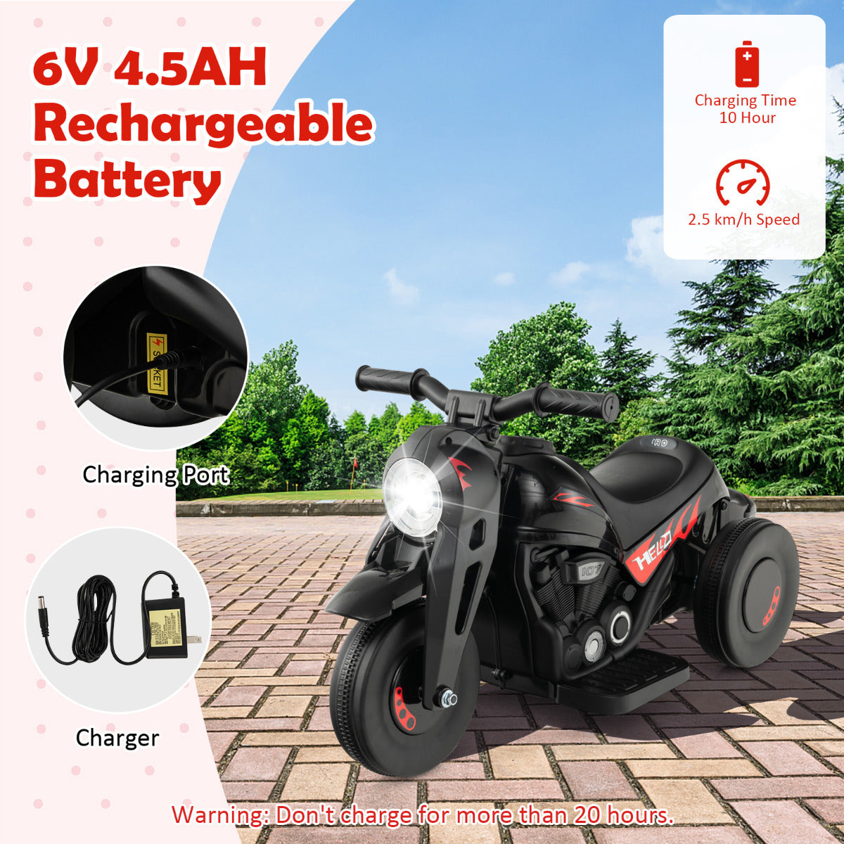 Electric Kid Ride on Motorcycle with Bubble Maker and Music Button-Black