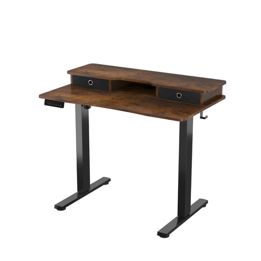 Costway Electric Standing Desk Height Adjustable Stand Up Desk with 2 Drawers-Rustic Brown