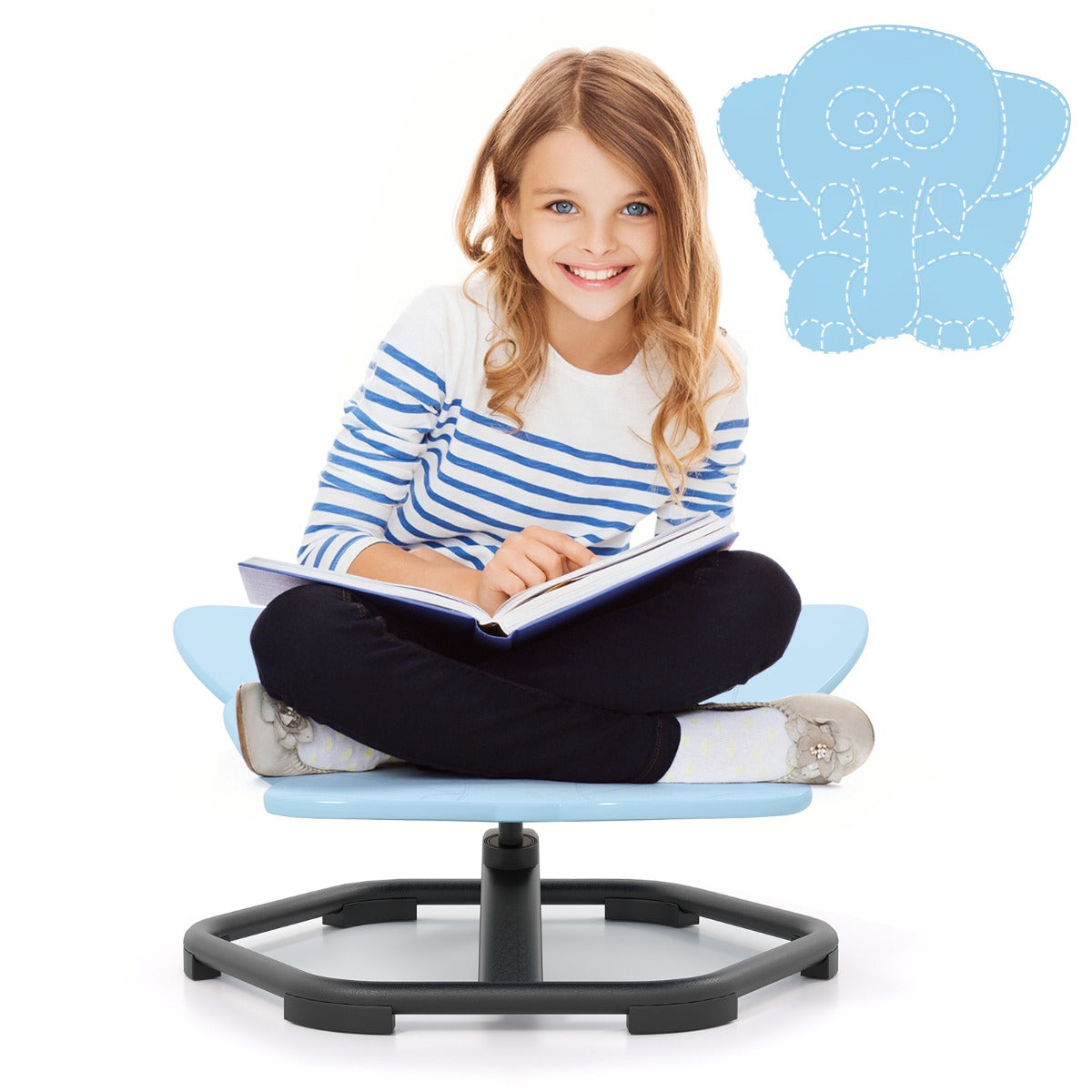 Elephant Sensory Swivel Chair with Non-Slip Metal Base for Autistic Kids-Blue