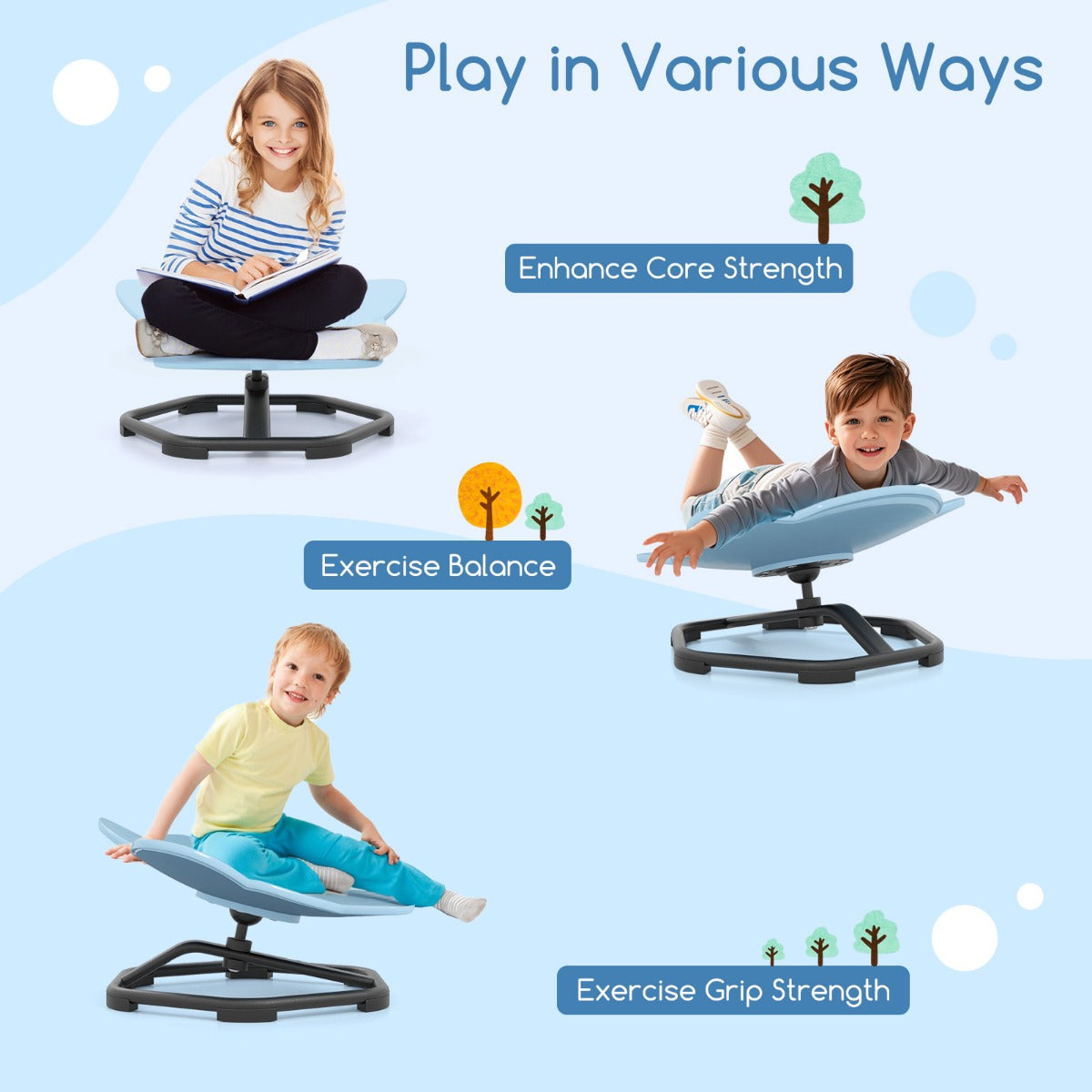 Elephant Sensory Swivel Chair with Non-Slip Metal Base for Autistic Kids-Blue