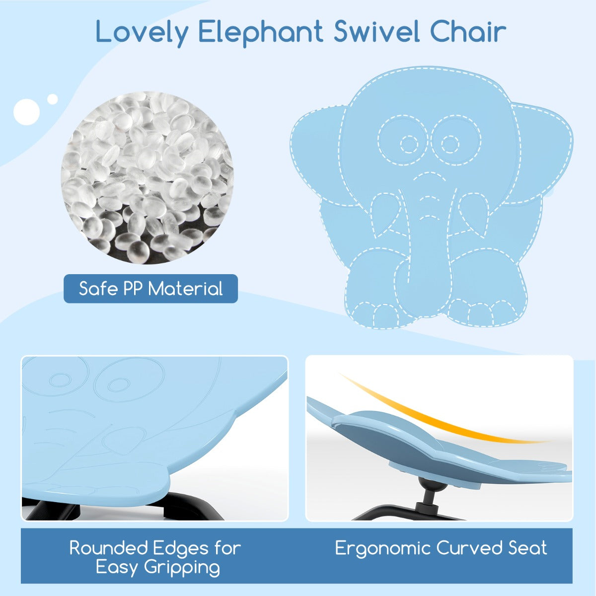 Elephant Sensory Swivel Chair with Non-Slip Metal Base for Autistic Kids-Blue