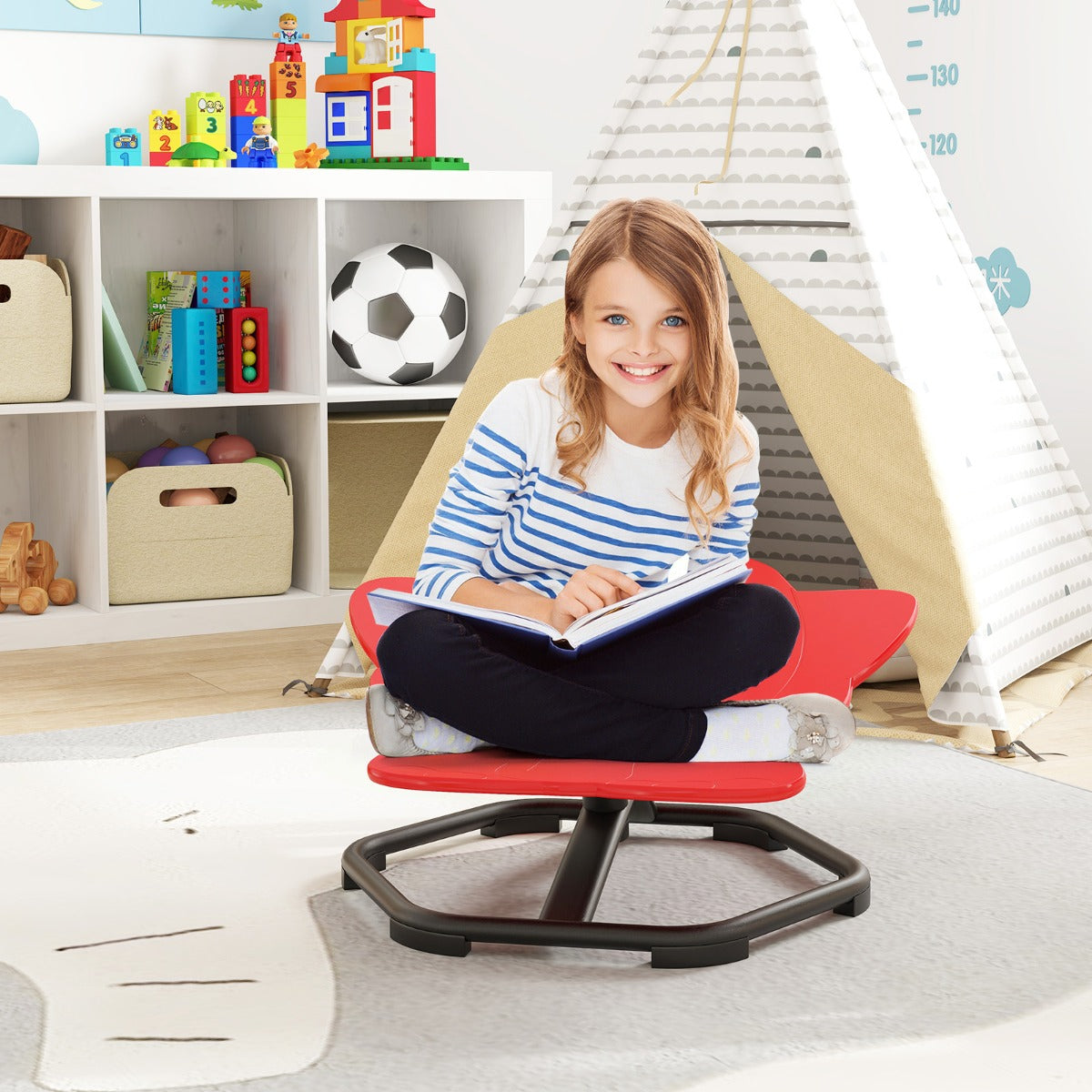Elephant Sensory Swivel Chair with Non-Slip Metal Base for Autistic Kids-Red