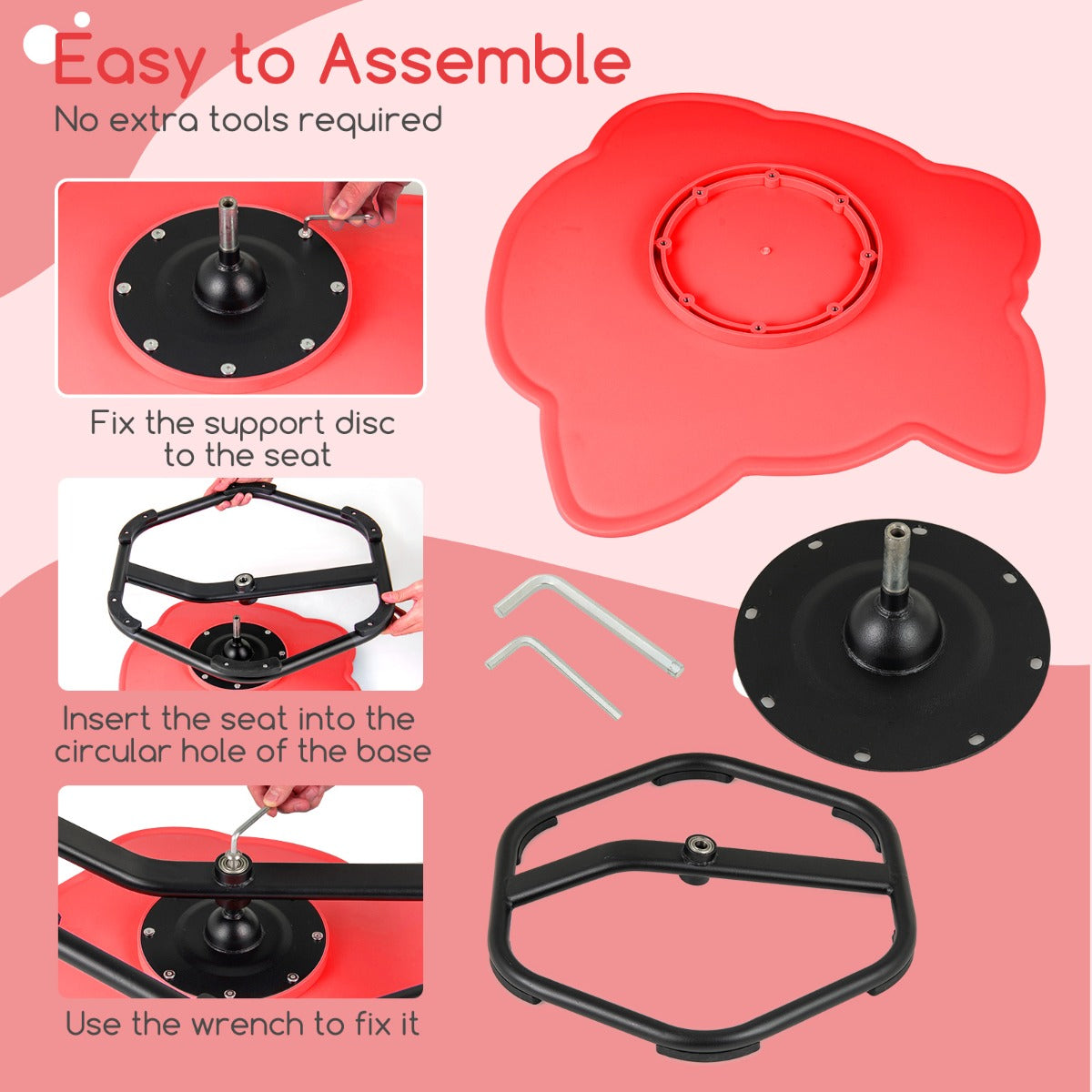 Elephant Sensory Swivel Chair with Non-Slip Metal Base for Autistic Kids-Red