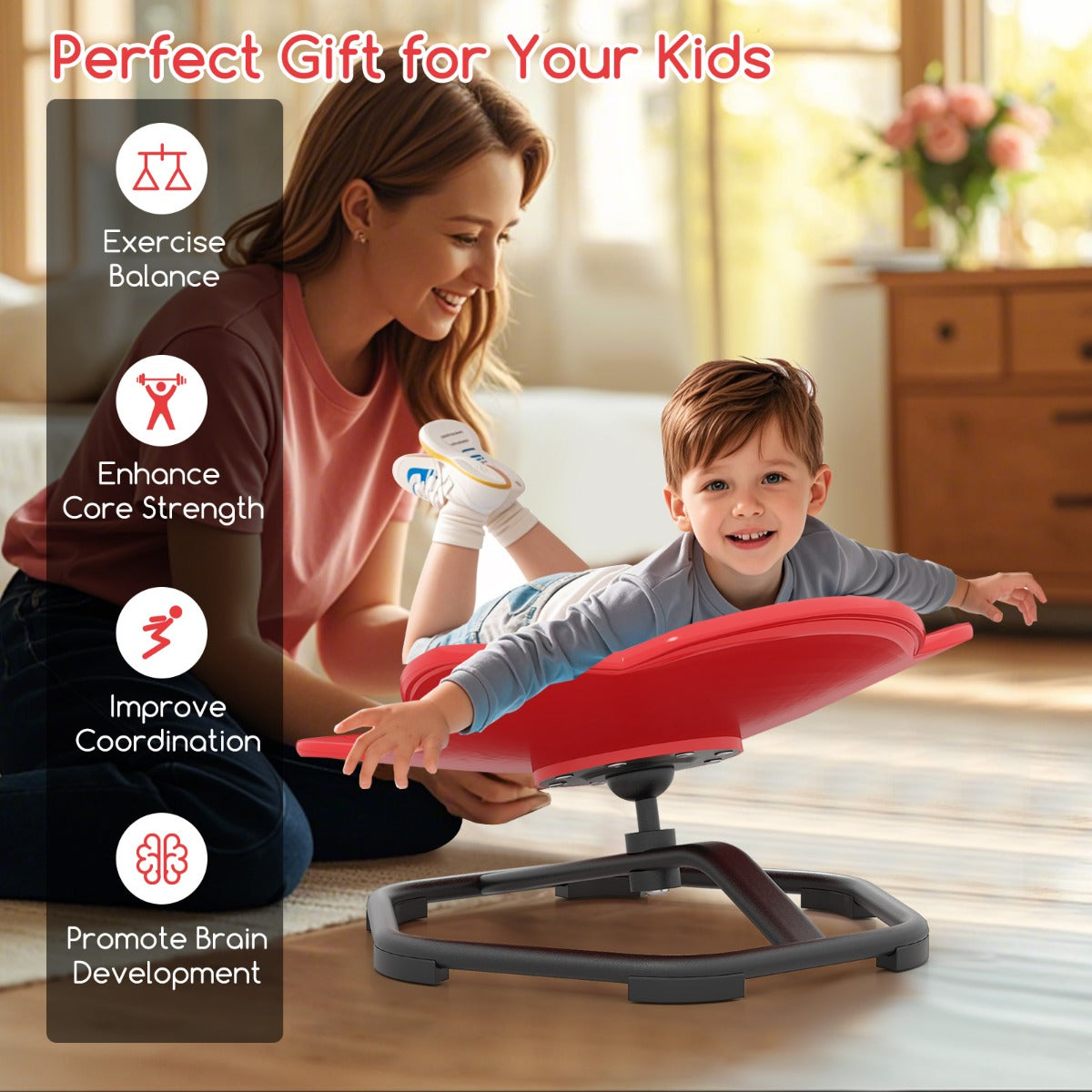 Elephant Sensory Swivel Chair with Non-Slip Metal Base for Autistic Kids-Red